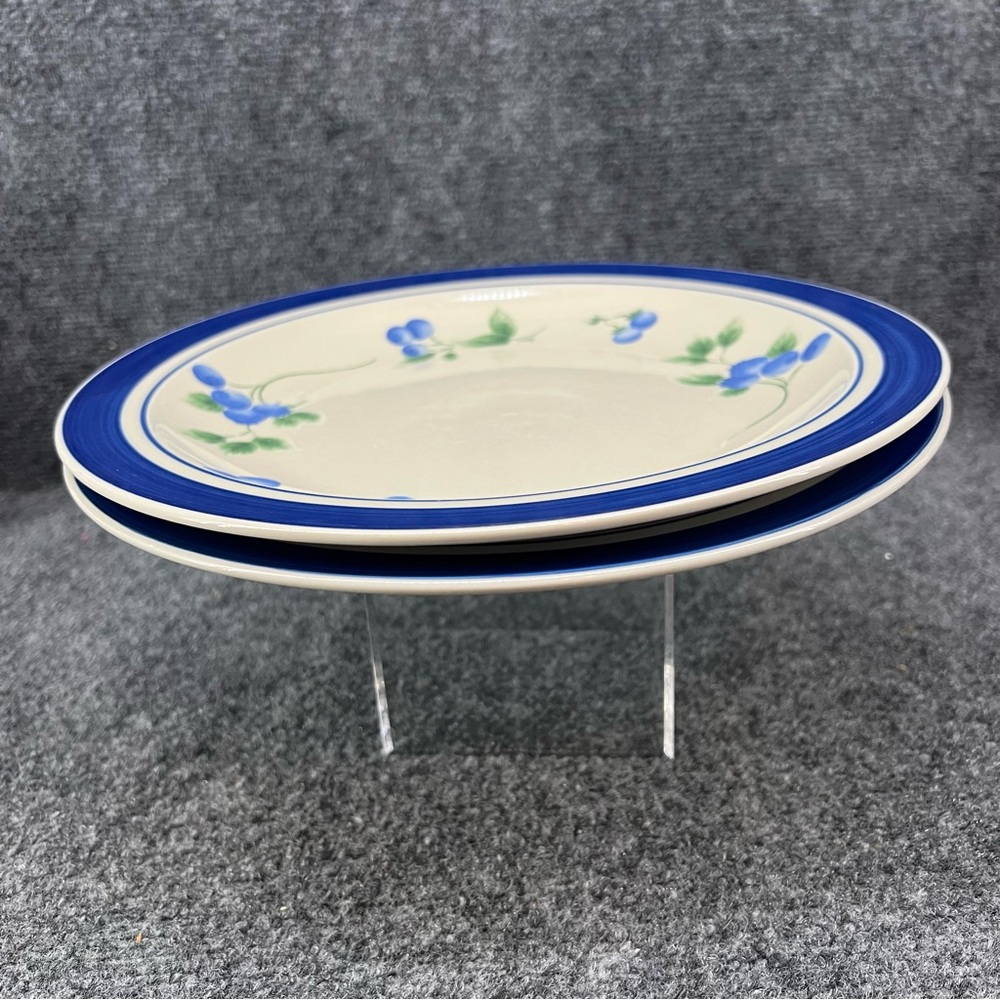 LL BEAN Blueberry Stoneware 11" Dinner Plate Lot Of 2 Blue Band - Picture 6 of 7